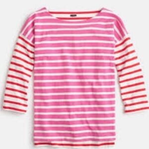 J. CREW K3189 Boatneck Mixed Striped Top Red Pink White Stripes Size S